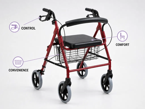 Déambulateur pliant à 4 roues avec siège et panier de rangement, cadre en aluminium, imperméable, aide à la mobilité pour adultes, OEM - Product Image 3