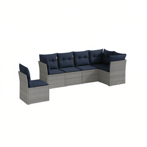 ชุดโซฟาสวนหวายเทียมสีเทา 6 ที่นั่ง พร้อมเบาะรองนั่ง เฟอร์นิเจอร์กลางแจ้ง ดีไซน์ร่วมสมัย - Product Image 1