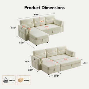 Canapés en forme de L, canapé-lit <span class=keywords><strong>convertible</strong></span>, canapé en chenille nuage avec chaise longue réversible avec rangement, USB pour le salon - Product Image 2