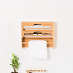 Cadres muraux en <span class=keywords><strong>bois</strong></span> de bambou 4 en 1 Porte-rouleau de <span class=keywords><strong>cuisine</strong></span> <span class=keywords><strong>mural</strong></span> Organisateur de serviettes en papier Distributeur de papier d'aluminium en bambou - Product Image 4