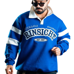 Felpa in Cotone Felpato con Colletto <span class=keywords><strong>Polo</strong></span> a Contrasto, Ricamo 3D, Maniche Lunghe, Stile Rugby per Uomo, Vendita all'Ingrosso - Product Image 3