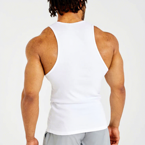 <b>Men's</b> <b>White</b> Ribbed Knitted Tank Top O-Neck Sleeveless Solid Casual Muscle <b>Vest</b> Tight Fit Sport Gym Wear - Product Image 5