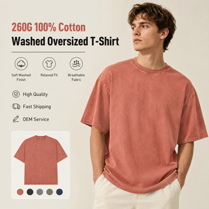 เสื้อยืดผู้ชายทรงหลวม ผ้าฝ้าย 100% น้ำหนัก 260 กรัม ไซส์ใหญ่ รับผลิตตามแบบ OEM ODM พร้อมสกรีนโลโก้ ขายส่งจำนวนมาก - Product Image 1