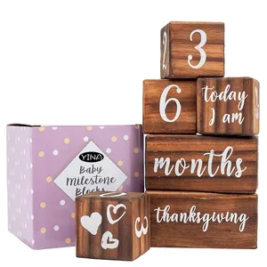 Baby Milestone Blocks | Baby Age Blocks for Monthly Milestone Photo Prop | Premium Solid Wood Months Block Set of 6pcs