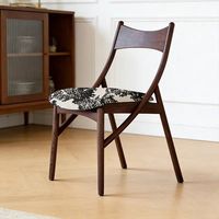 Fauteuil d'appoint vintage en bois massif style français avec oreilles de chat, nouveau modèle 2026, pour usage domestique, avec revêtement en tissu artistique et rembourrage doux, chaise de salle à manger