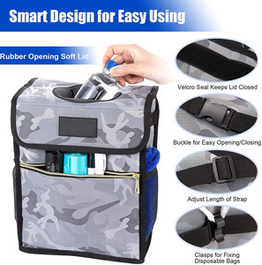 <span class=keywords><strong>Poubelle</strong></span> de voiture pliable personnalisée de 2,7 gallons avec couvercle anti-fuite, poches de rangement, organisateur de <span class=keywords><strong>coffre</strong></span> pliable, noir camouflage - Product Image 4
