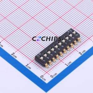 DSIC10LSGET DIP Switch SMD-20P,6x25.4mm Switch Flat Toggle, Raised Type Single Pole Single Throw 10 Gull Wing Type - Product Image 1