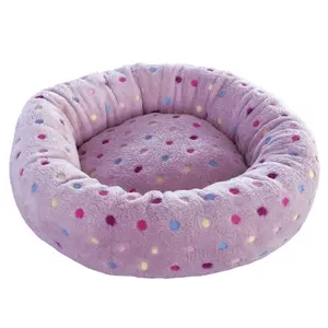 Multi Color Embroidery Luxury Orthopedic Dot Round Cat Bed Soft Dog Bed Supplier