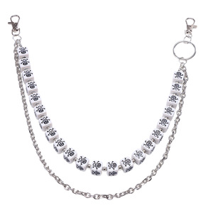 Hip Hop Punk Style Metal Waist Chain White <b>Skull</b> Beaded Double Layered Denim Accessory For Women Daily Wear - Product Image 5