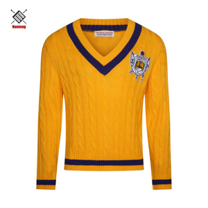 Insigne Logo personnalisé Style collégial décontracté chaud en gros tricot épais coton conception d'hiver col en V à manches longues hommes pull-over pull - Product Image 1