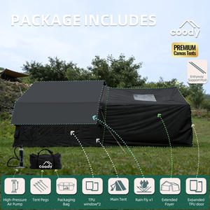 Tente pneumatique Coody 8.0+Framed Foyer - Noire, Luxe, Grande Tente Familiale <span class=keywords><strong>de</strong></span> Glamping en Tissu <span class=keywords><strong>de</strong></span> Coton Gonflable pour le Camping - Product Image 4