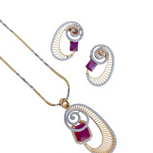 Fashionable Design Golden Finish Pendent <b>Set</b> With Earrings for Women And <b>Girls</b> Wedding Wear Parties Wear Collections - Product Image 2