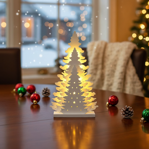 Albero di Natale in Legno da 10 Pollici con LED, Decorazione da Tavolo a Batterie AA per Casa e Natale - Product Image 3