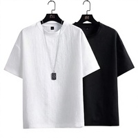 T-shirt d'été personnalisé pour homme 100% coton uni coupe oversize délavé à l'acide imprimé numériquement sur le devant tricoté respirant manches courtes 320g