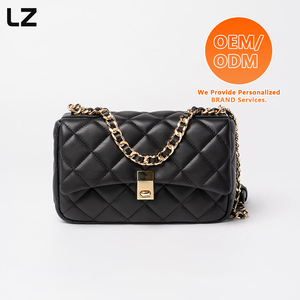 Sac à bandoulière matelassé en cuir véritable LZ avec logo personnalisé et chaîne pour femme, sacs à main en cuir Nappa tendance pour dames - Product Image 4