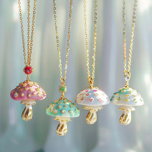 Suxuan Jewelry Odm Original Lovable Mushroom Pendant Collier en acier inoxydable zircon émaillé de haute qualité Plaqué or 18 carats Juif - Product Image 4