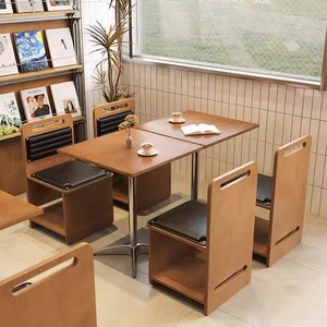 Table à manger en bois massif de style coréen moderne pour café et salon de thé, siège de carte, canapé 2 places, restaurants - Product Image 4