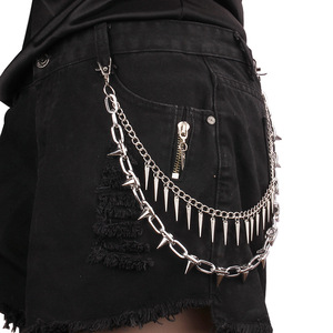 Silver Double-Studded Metal <b>Chain</b> Pants <b>Chain</b> Geometric Spike Design Unisex Casual Fashion Body <b>Chain</b> Zinc Alloy Yiwu Origin - Product Image 2