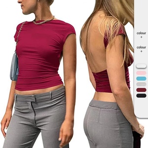 Top de Verano Casual para Mujer, Transpirable, Antipilling, Ajustado, de Manga Corta, con Espalda Descubierta - Product Image 3