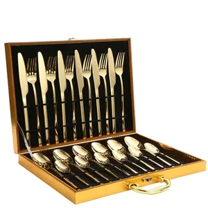 24-PCS Factory Price Party Supplies Spoon Fork Knife Gold Cutlery Wholesale Dinner Gold Flatware Set Wedding