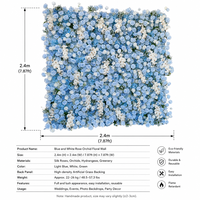 Mur de fleurs artificielles de luxe bleu 8x8 pieds, personnalisé en usine, avec roses en soie simulées, pour la maison et les restaurants