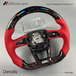Volant personnalisé en fibre de carbone forgée rouge avec LED et indicateur de régime pour Audi S5 RS5 S3 Q3 A4 Q5 SQ5 Q8 Q7 SQ7 RSQ3 RSQ8 2017-2024 - Product Image 3