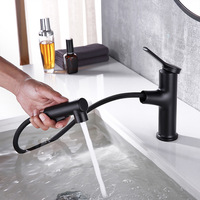 Robinet de lavabo extensible à rotation à 360 degrés, gris, mitigeur de lavabo à extraction, design moderne, eau chaude et froide, robinet de lavabo de salle de bain