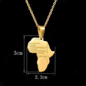 Collar con colgante de mapa africano de acero inoxidable chapado en oro de 18 quilates al por mayor, collar con mapa del mundo dorado para hombres y mujeres - Product Image 5