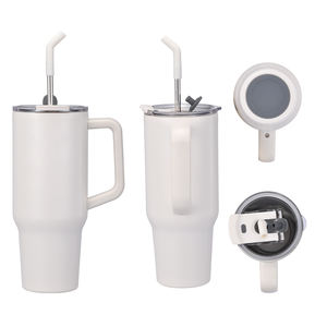 पोर्टेबल डबल-लेयर अमेरिकी शैली मुंह कॉफी पानी कार 40 औंस टंबलर मग कप धातु पुआल सिलिकॉन के साथ - Product Image 2