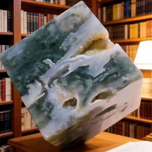 Vente en gros de cubes d'agate mousse naturelle de haute qualité, gravés, tendance mode, cristal de guérison, <span class=keywords><strong>géode</strong></span> de quartz, Feng Shui, pour les affaires - Product Image 1