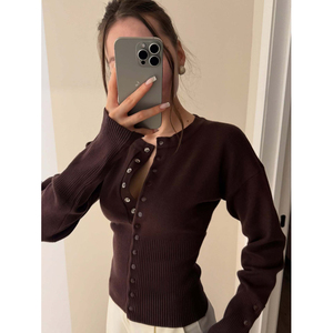 Autunno nuovo <span class=keywords><strong>Cardigan</strong></span> francese classico maglione lavorato a maglia <span class=keywords><strong>Basic</strong></span> girocollo Casual <span class=keywords><strong>Cardigan</strong></span> lavorato a maglia - Product Image 5