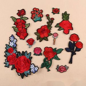 China Embroidery Manufacturer Custom Embroidered Red Flower Rose Patch - Product Image 1