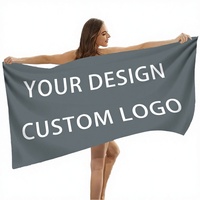 Serviettes de plage personnalisées en gros, serviettes imprimées 220x100, séchage rapide, serviettes de sport, de fitness et de voyage en microfibre avec sac en filet