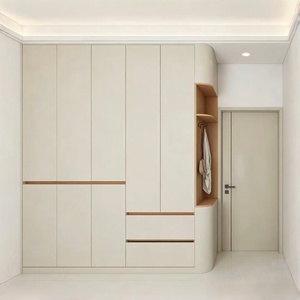 Armoire RTA blanche crème sans poignées, du sol au plafond, économisez 900 USD <span class=keywords><strong>sur</strong></span> les frais de main-d'œuvre, pas de <span class=keywords><strong>menuisier</strong></span> nécessaire, <span class=keywords><strong>placard</strong></span> allemand Homag Edge - Product Image 1