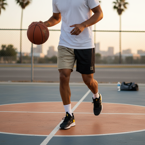 Shorts en maille jaunes de haute qualité pour hommes, avec logo EE personnalisé, entrejambe de 5 pouces, taille élastique, motif uni, 100 % polyester, brodés, décontractés - Product Image 3