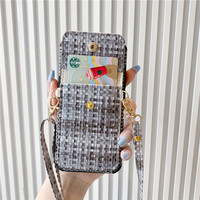 Étui Croisé Anti-Chute Arrière en Tissu Plaid Coloré avec Porte-Cartes et Sacoche Bandoulière pour iPhone 15 13 Plus 14 Pro Max