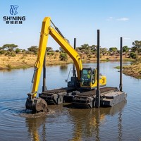 Амфибийный экскаватор с модульными плавучими понтонами, антикоррозийной конструкцией, низким давлением на грунт для дноуглубительных работ в грязных прудах для выращивания креветок