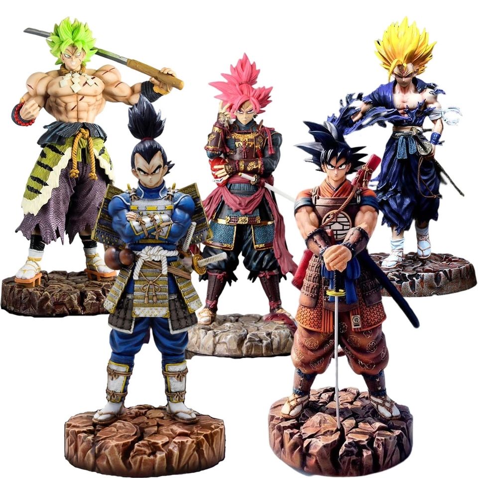 HWL 100464 Super Saiyan Dragon Anime Figure Samurai GK Sun Goku Vegeta Broly Gohan Standing Sword Hand Action Figures Model Toy