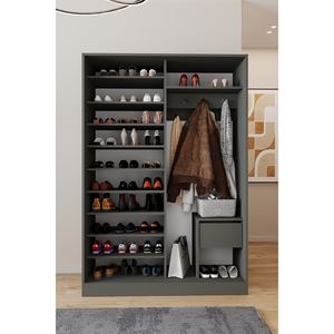 Perchero moderno gris antracita para colocar sobre la puerta con espejo y almacenamiento multifuncional para zapatos - Product Image 4