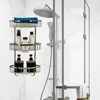 Idesign Panier de Douche Durable en Acier Inoxydable Blanc à Fixation par Ventouses pour Shampoing, à Accrocher à la Porte
