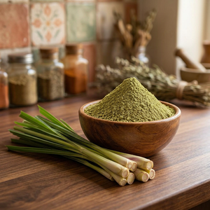 Poudre de feuilles de citronnelle de qualité supérieure, de qualité alimentaire, naturellement séchée, finement moulue, ingrédient botanique pour tisanes et assaisonnements - Product Image 1
