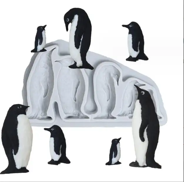 HY Sea Animals Penguin Silicone Animal Mold for DIY Cake Fondant Baking Tray 3D Drop Glue Decor Silicone Mold Tool