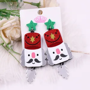 ERS402HP065 Hot Selling Nutcracker Dangle Christmas Toy Soldier Funny Glitter Acrylic Earring