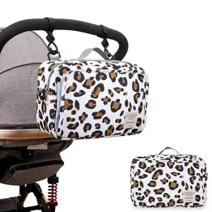 Bolsa para carrinho de bebê com estampa de leopardo à prova d'água, bolsa para fraldas e bolsas de ombro, organizador para viagem de mamãe e bebê, TS OEM ODM