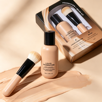 Fond de teint liquide avec kit de pinceaux, fini mat, couvrance totale, waterproof, longue tenue, maquillage de base, 12 couleurs disponibles, coffret cadeau