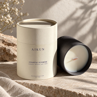 Bougie parfumée AIKUN en pot céramique avec mèche en bois unique, logo imprimé personnalisé, emballée en coffret cadeau, pour collections de marques