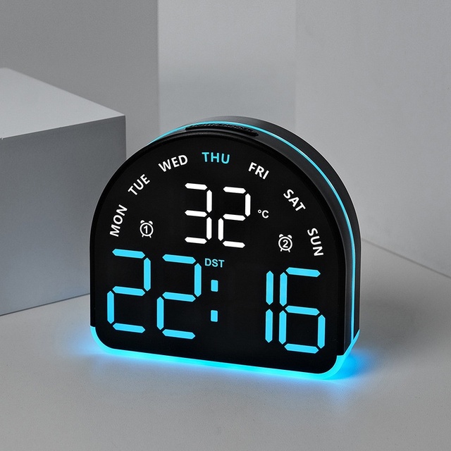 LED Display Brightness Adjustable Timer Alarm Electronic Digital Wall Clock Thermometer Humidity Measurement Back School Wedding