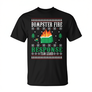 Camiseta con diseño de suéter feo navideño para el líder del equipo de respuesta a incendios en contenedores de basura - Product Image 2