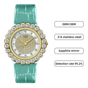 นาฬิกาควอตซ์กันน้ำสำหรับผู้หญิงนาฬิกาแซฟไฟร์คริสตัลฝังกระจกเคสสแตนเลส316L ตัวชี้หนังทันสมัย3ATM - Product Image 1