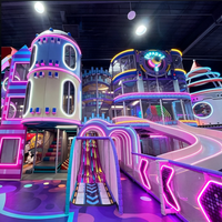HELLO CAT - Aire de jeux intérieure écologique de style néon sur le thème de l'espace - Maison de jeux souple - Parc d'attractions - Toboggan lumineux - Piscine à balles